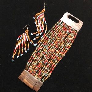 NBW Beaded & Wood Bracelet and Earrings